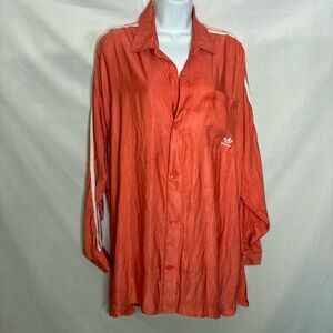 Adidas Oversized Satin Button Up in Trace Scarlet NWT with Flaw SEE DESCRIPTION